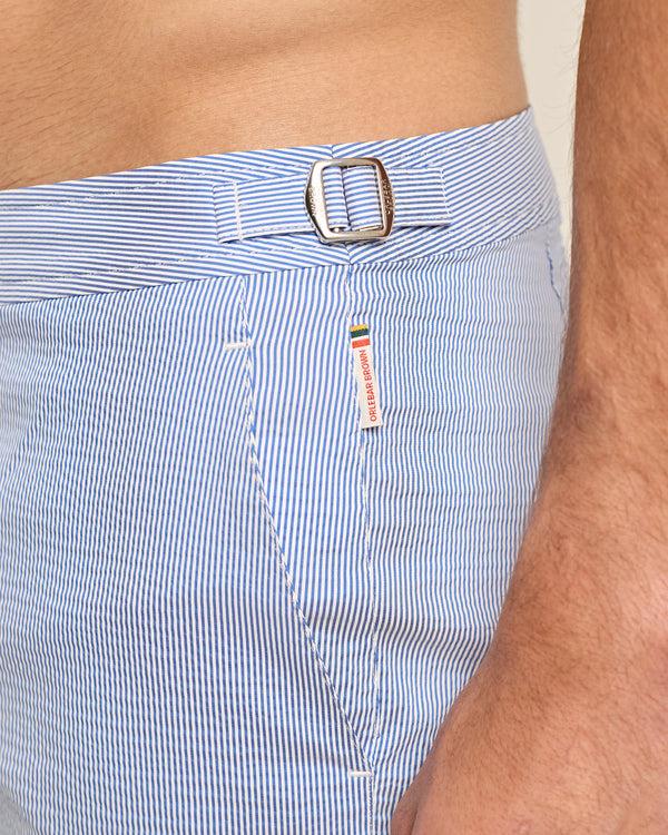 Orlebar Brown Orlebar Brown | Men's Mid-Length Seersucker Stripe Swim Shorts In Mid-Length Seersucker Stripe Swim Shorts In Catalina Blue/White Stripe – ORLEBAR BROWN