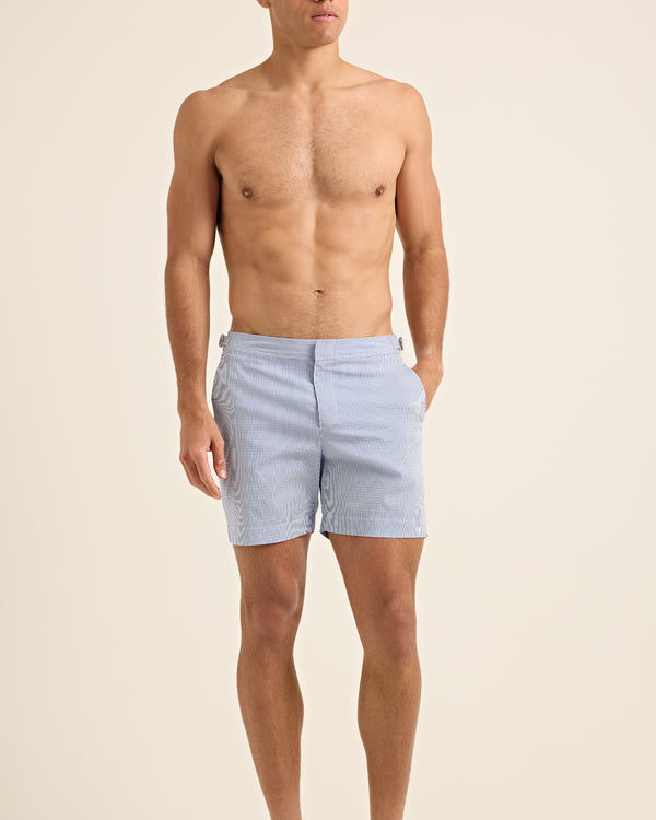 Orlebar Brown Orlebar Brown | Men's Mid-Length Seersucker Stripe Swim Shorts In Mid-Length Seersucker Stripe Swim Shorts In Catalina Blue/White Stripe – ORLEBAR BROWN