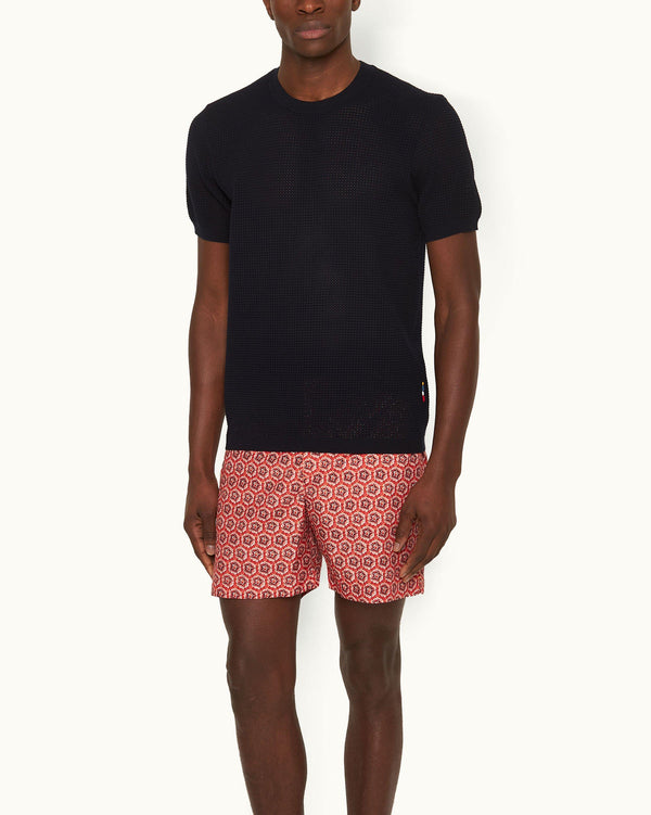 Orlebar Brown Orlebar Brown | Men's Navy Night Iris Tailored Fit Waffle Mesh Knit T-Shirt – ORLEBAR BROWN