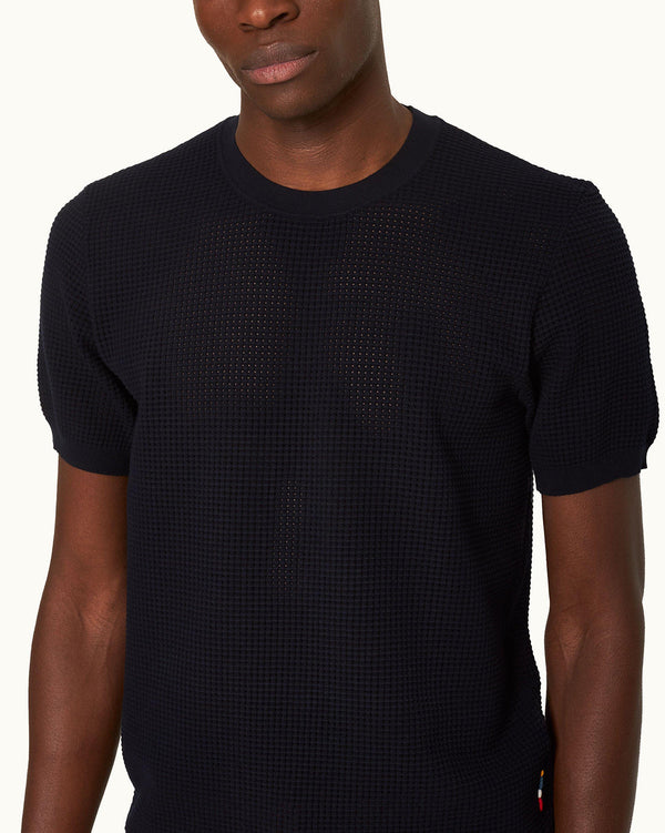 Orlebar Brown Orlebar Brown | Men's Navy Night Iris Tailored Fit Waffle Mesh Knit T-Shirt – ORLEBAR BROWN