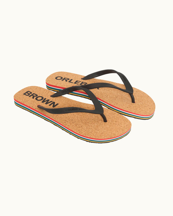 orlebar brown Orlebar Brown | Men's O.B Stripe Flip Flops in Black/White Sand – ORLEBAR BROWN