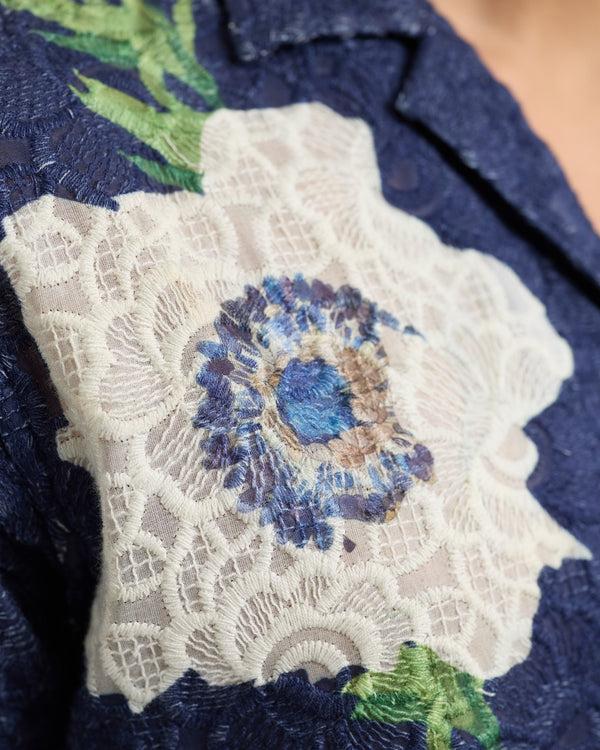 Orlebar Brown Orlebar Brown | Men's Relaxed Fit Capri Collar Broderie Anglaise Shirt In Night Iris – ORLEBAR BROWN