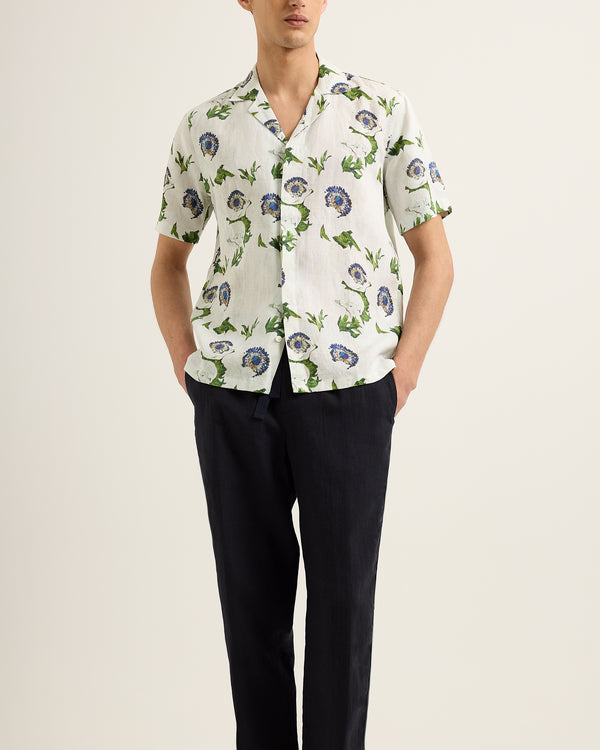 Orlebar Brown Orlebar Brown | Men's Relaxed Fit Capri Collar Coronaria Print Shirt In White Sand – ORLEBAR BROWN