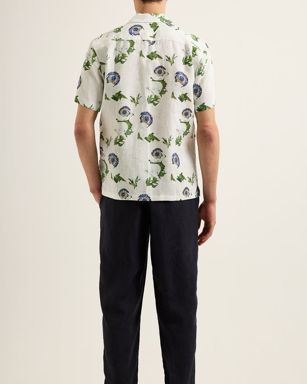 Orlebar Brown Orlebar Brown | Men's Relaxed Fit Capri Collar Coronaria Print Shirt In White Sand – ORLEBAR BROWN