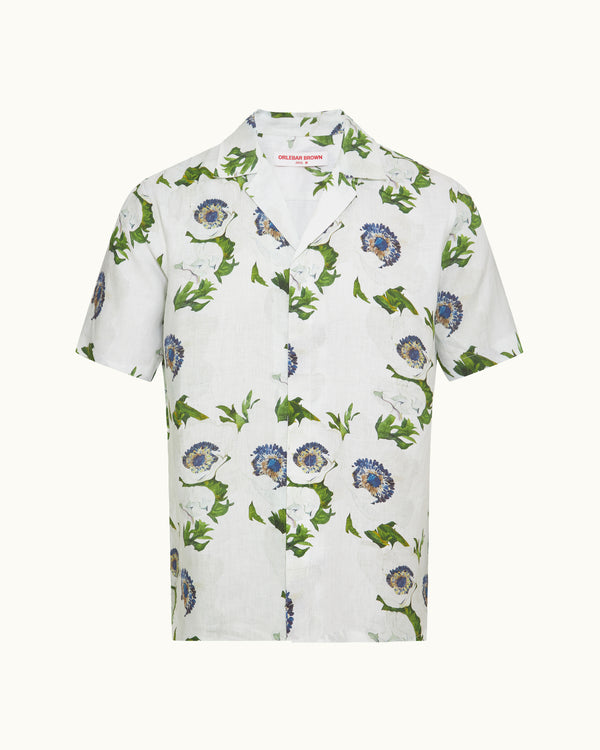 orlebar brown Orlebar Brown | Men's Relaxed Fit Capri Collar Coronaria Print Shirt in White Sand – ORLEBAR BROWN