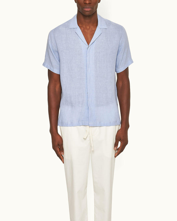 Orlebar Brown Orlebar Brown | Men's Relaxed Fit Capri Collar Linen Shirt In Hush Blue – ORLEBAR BROWN