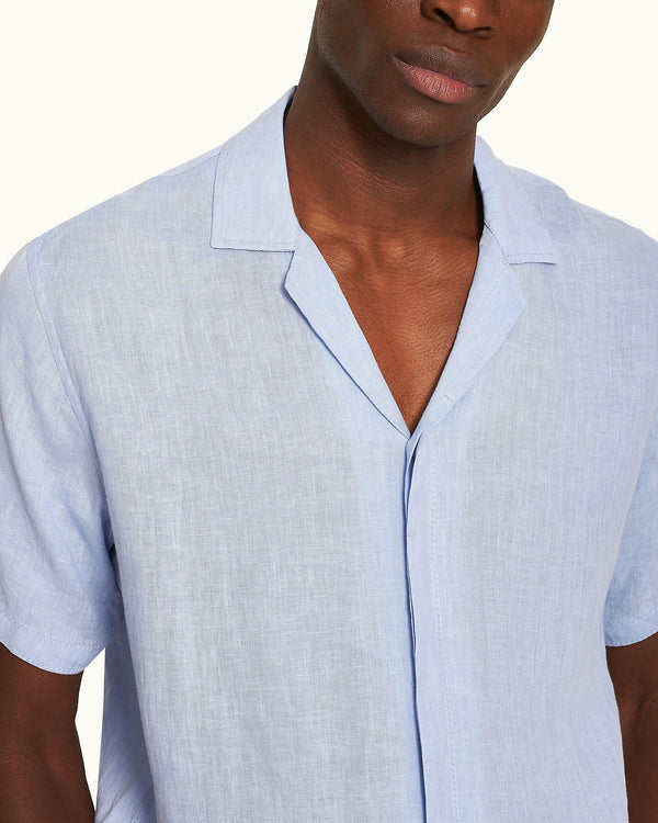 Orlebar Brown Orlebar Brown | Men's Relaxed Fit Capri Collar Linen Shirt In Hush Blue – ORLEBAR BROWN