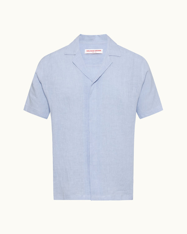 orlebar brown Orlebar Brown | Men's Relaxed Fit Capri Collar Linen Shirt in Hush Blue – ORLEBAR BROWN