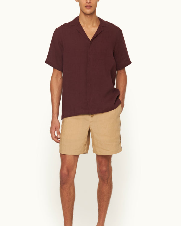 Orlebar Brown Orlebar Brown | Men's Relaxed Fit Capri Collar Linen Shirt In Damson Red – ORLEBAR BROWN