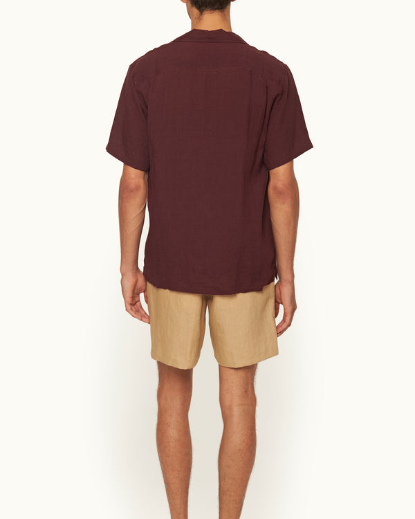 Orlebar Brown Orlebar Brown | Men's Relaxed Fit Capri Collar Linen Shirt In Damson Red – ORLEBAR BROWN