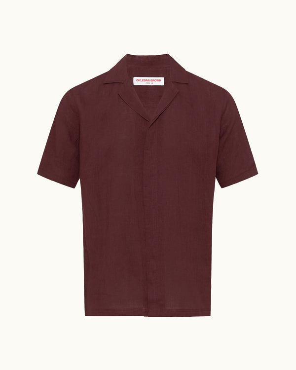 orlebar brown Orlebar Brown | Men's Relaxed Fit Capri Collar Linen Shirt in Damson Red – ORLEBAR BROWN
