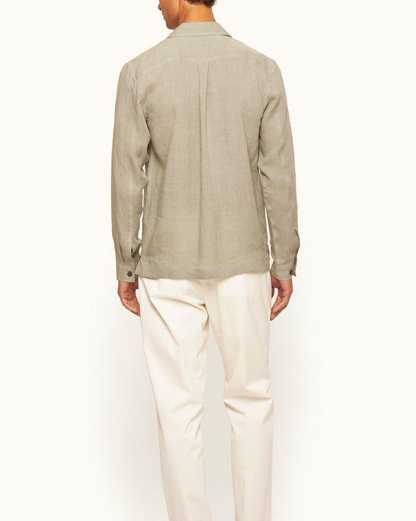 Orlebar Brown Orlebar Brown | Men's Relaxed Fit Capri Collar Linen Safari Shirt In Green | 007 Gold Collection – ORLEBAR BROWN