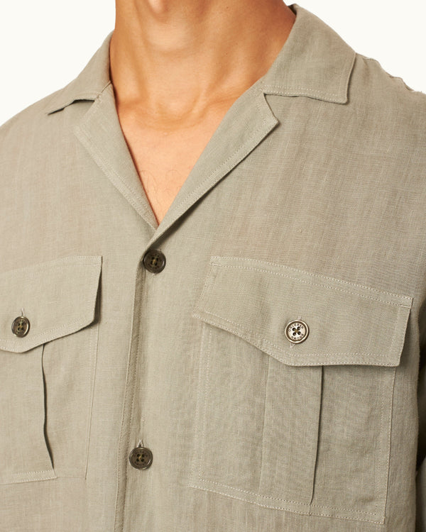 Orlebar Brown Orlebar Brown | Men's Relaxed Fit Capri Collar Linen Safari Shirt In Green | 007 Gold Collection – ORLEBAR BROWN