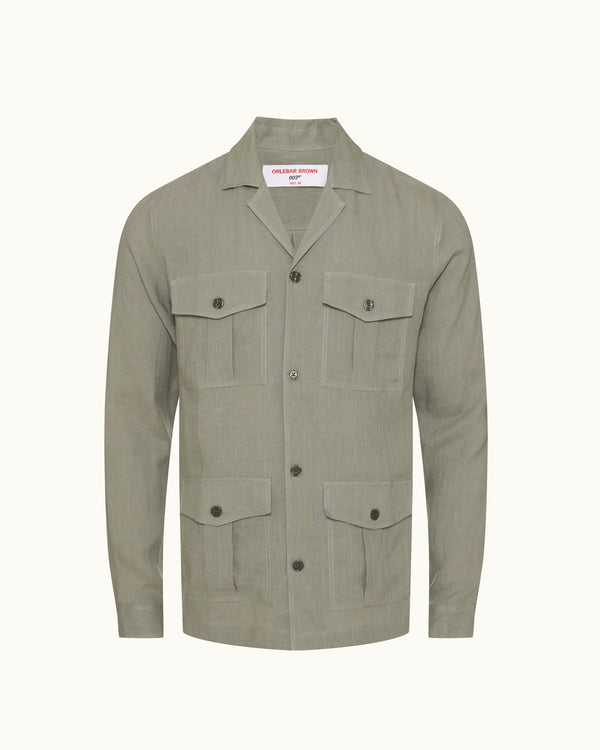 orlebar brown Orlebar Brown | Men's Relaxed Fit Capri Collar Linen Safari Shirt in Green | 007 Gold Collection – ORLEBAR BROWN