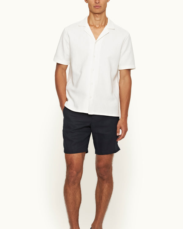 Orlebar Brown Orlebar Brown | Men's Relaxed Fit Capri Collar Open Weave Italian Cotton Shirt In Cloud White – ORLEBAR BROWN
