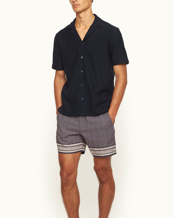 Orlebar Brown Orlebar Brown | Men's Relaxed Fit Capri Collar Open Weave Italian Cotton Shirt In Dark Navy – ORLEBAR BROWN