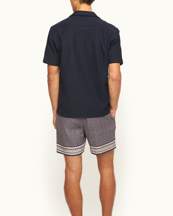 Orlebar Brown Orlebar Brown | Men's Relaxed Fit Capri Collar Open Weave Italian Cotton Shirt In Dark Navy – ORLEBAR BROWN