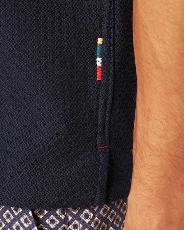 Orlebar Brown Orlebar Brown | Men's Relaxed Fit Capri Collar Open Weave Italian Cotton Shirt In Dark Navy – ORLEBAR BROWN