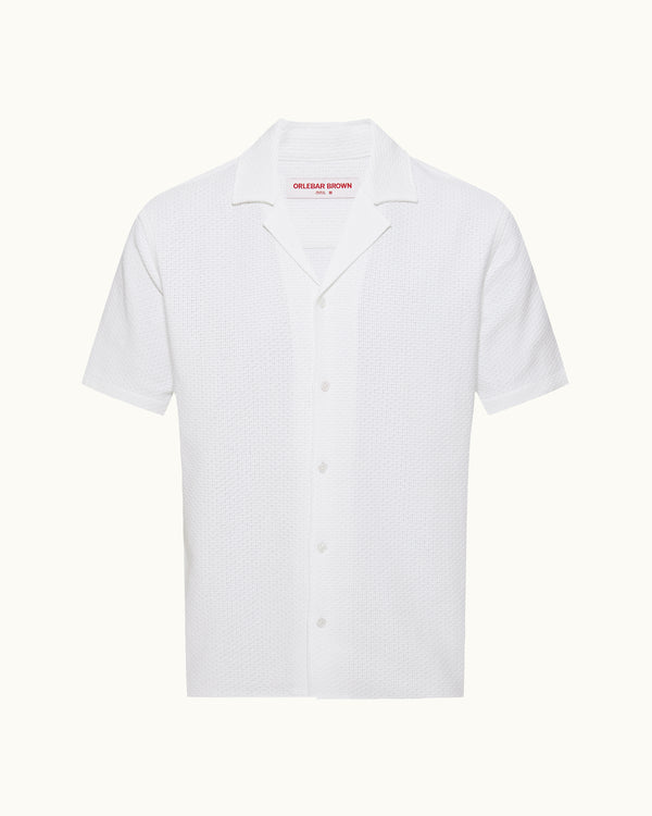 orlebar brown Orlebar Brown | Men's Relaxed Fit Capri Collar Open Weave Italian Cotton Shirt in Cloud White – ORLEBAR BROWN
