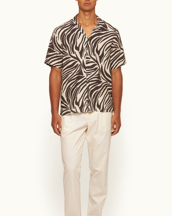 Orlebar Brown Orlebar Brown | Men's Relaxed Fit Capri Collar Zebra Print Linen Shirt In Cream | 007 Gold Collection – ORLEBAR BROWN