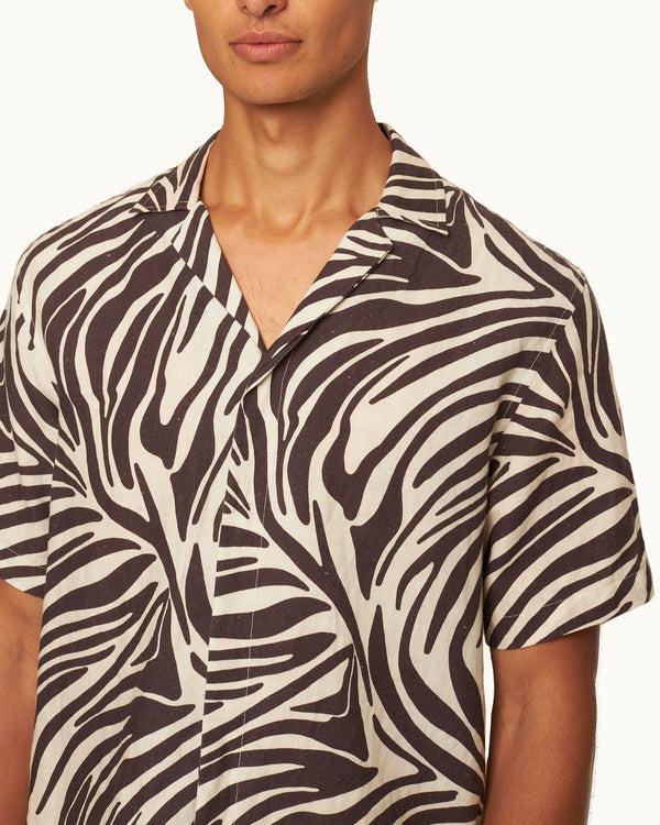 Orlebar Brown Orlebar Brown | Men's Relaxed Fit Capri Collar Zebra Print Linen Shirt In Cream | 007 Gold Collection – ORLEBAR BROWN