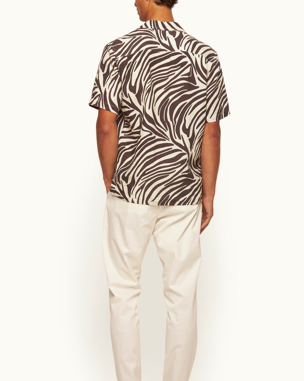 Orlebar Brown Orlebar Brown | Men's Relaxed Fit Capri Collar Zebra Print Linen Shirt In Cream | 007 Gold Collection – ORLEBAR BROWN