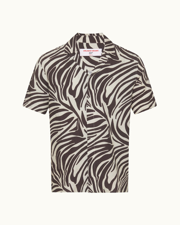 orlebar brown Orlebar Brown | Men's Relaxed Fit Capri Collar Zebra Print Linen Shirt in Cream | 007 Gold Collection – ORLEBAR BROWN