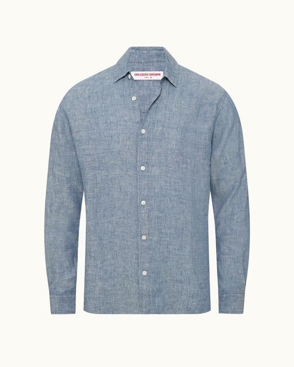 orlebar brown Orlebar Brown | Men's Relaxed Fit Classic Collar Chambray Shirt in Light Bergamo Blue – ORLEBAR BROWN