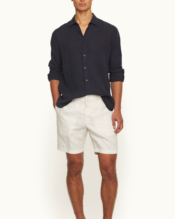 Orlebar Brown Orlebar Brown | Men's Relaxed Fit Classic Collar Laundered Linen Shirt In Dark Navy – ORLEBAR BROWN
