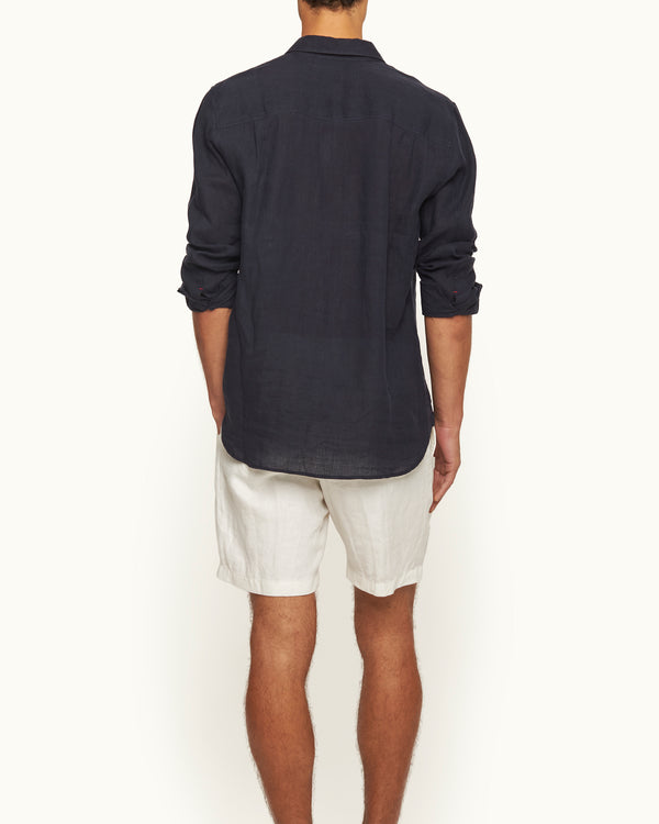 Orlebar Brown Orlebar Brown | Men's Relaxed Fit Classic Collar Laundered Linen Shirt In Dark Navy – ORLEBAR BROWN