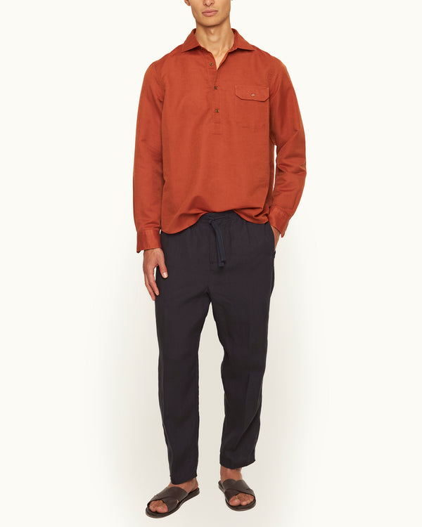 Orlebar Brown Orlebar Brown | Men's Relaxed Fit Cutaway Collar Overhead Cotton-Linen Shirt In Canela Red – ORLEBAR BROWN