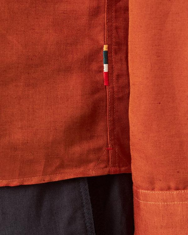 Orlebar Brown Orlebar Brown | Men's Relaxed Fit Cutaway Collar Overhead Cotton-Linen Shirt In Canela Red – ORLEBAR BROWN