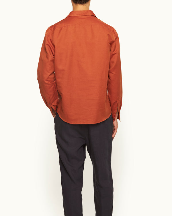 Orlebar Brown Orlebar Brown | Men's Relaxed Fit Cutaway Collar Overhead Cotton-Linen Shirt In Canela Red – ORLEBAR BROWN