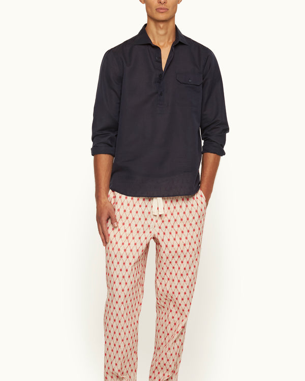 Orlebar Brown Orlebar Brown | Men's Relaxed Fit Cutaway Collar Overhead Cotton-Linen Shirt In Night Iris – ORLEBAR BROWN