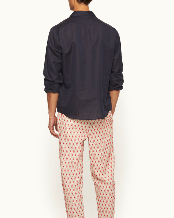 Orlebar Brown Orlebar Brown | Men's Relaxed Fit Cutaway Collar Overhead Cotton-Linen Shirt In Night Iris – ORLEBAR BROWN