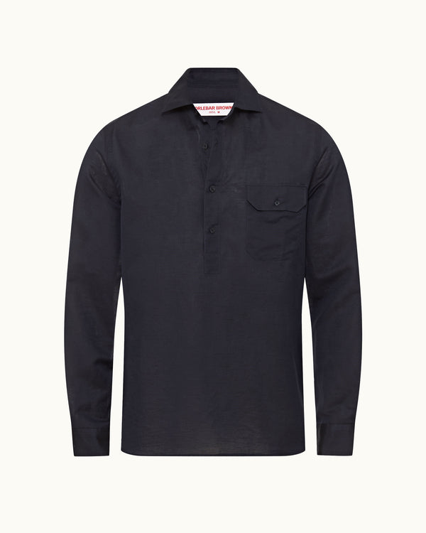 orlebar brown Orlebar Brown | Men's Relaxed Fit Cutaway Collar Overhead Cotton-Linen Shirt in Night Iris – ORLEBAR BROWN