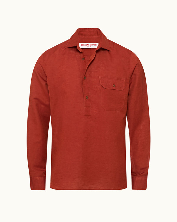 orlebar brown Orlebar Brown | Men's Relaxed Fit Cutaway Collar Overhead Cotton-Linen Shirt in Canela Red – ORLEBAR BROWN