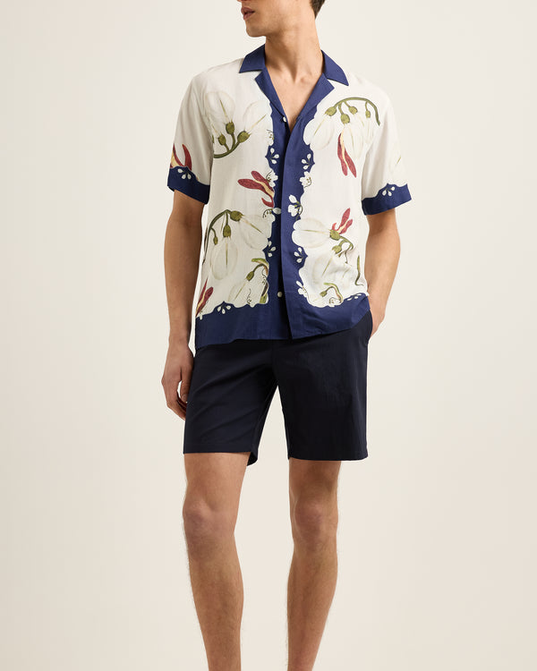 Orlebar Brown Orlebar Brown | Men's Relaxed Fit Linen Capri Collar Orchis Print Shirt In Night Iris – ORLEBAR BROWN