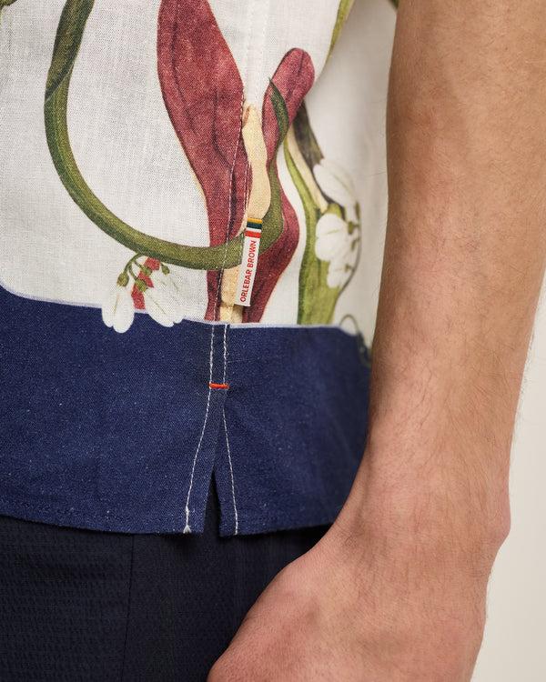 Orlebar Brown Orlebar Brown | Men's Relaxed Fit Linen Capri Collar Orchis Print Shirt In Night Iris – ORLEBAR BROWN