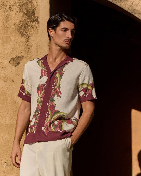 Orlebar Brown Orlebar Brown | Men's Relaxed Fit Linen Capri Collar Orchis Print Shirt – ORLEBAR BROWN