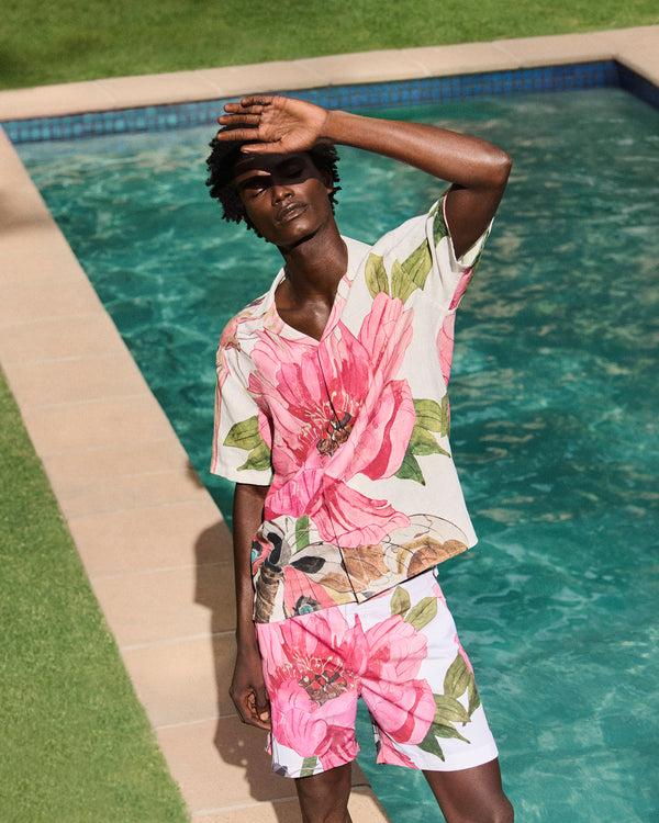 Orlebar Brown Orlebar Brown | Men's Relaxed Fit Linen Capri Collar Paeonia Print Shirt In Pink Lemonade – ORLEBAR BROWN