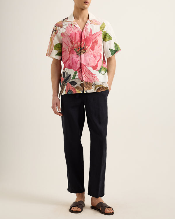 Orlebar Brown Orlebar Brown | Men's Relaxed Fit Linen Capri Collar Paeonia Print Shirt In Pink Lemonade – ORLEBAR BROWN
