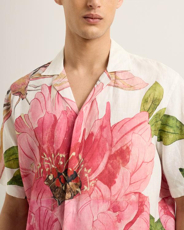 Orlebar Brown Orlebar Brown | Men's Relaxed Fit Linen Capri Collar Paeonia Print Shirt In Pink Lemonade – ORLEBAR BROWN