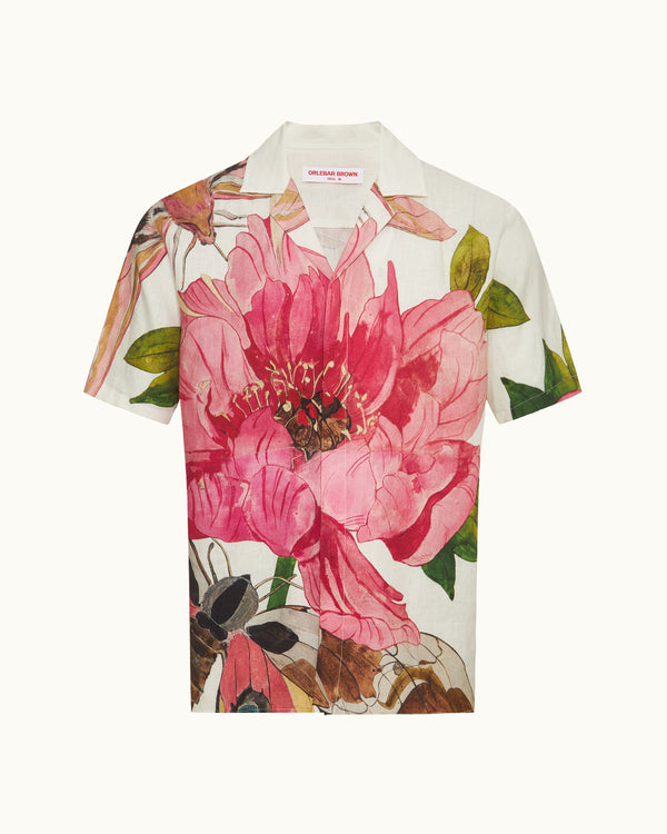 orlebar brown Orlebar Brown | Men's Relaxed Fit Linen Capri Collar Paeonia Print Shirt in Pink Lemonade – ORLEBAR BROWN
