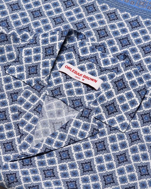 Orlebar Brown Orlebar Brown | Men's Relaxed Fit Linen Capri Collar Paisley Season Print Shirt In White Sand – ORLEBAR BROWN