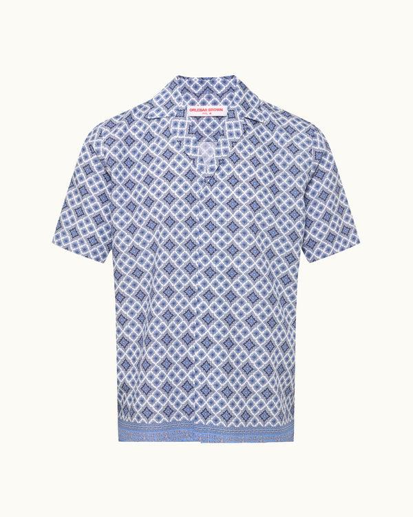 orlebar brown Orlebar Brown | Men's Relaxed Fit Linen Capri Collar Paisley Season Print Shirt in White Sand – ORLEBAR BROWN