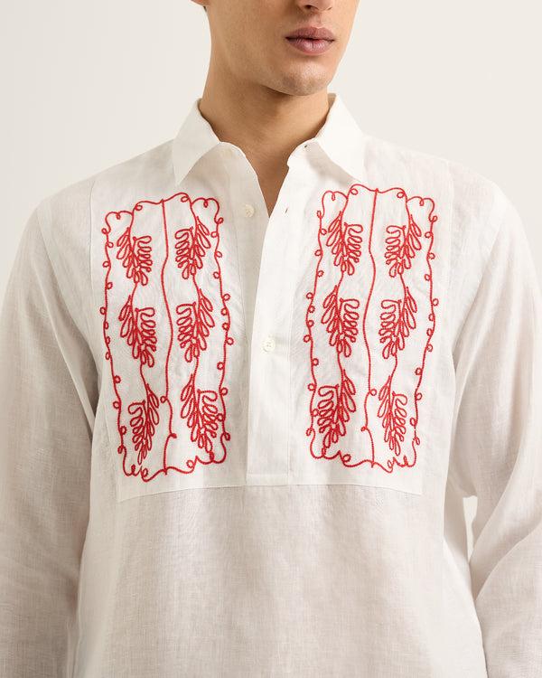 Orlebar Brown Orlebar Brown | Men's Relaxed Fit Open Placket Shirt With Bib Embroidery – ORLEBAR BROWN