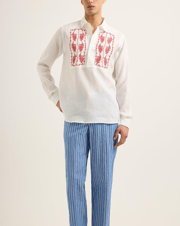 Orlebar Brown Orlebar Brown | Men's Relaxed Fit Open Placket Shirt With Bib Embroidery – ORLEBAR BROWN