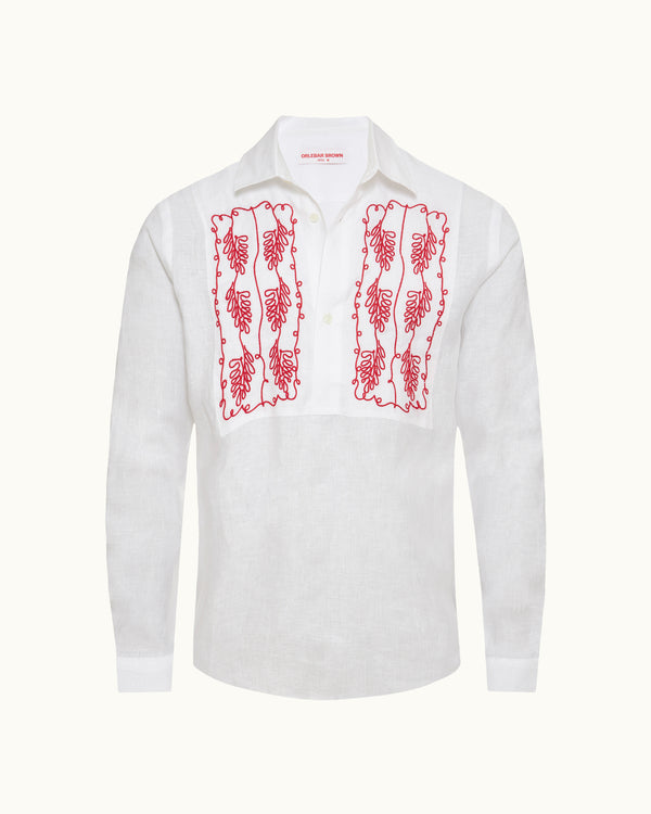 orlebar brown Orlebar Brown | Men's Relaxed Fit Open Placket Shirt With Bib Embroidery – ORLEBAR BROWN