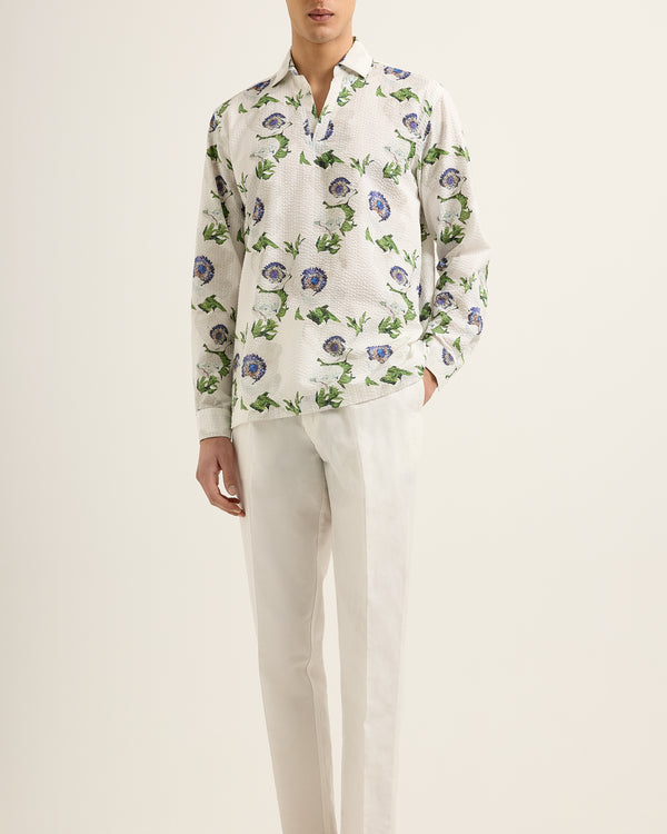 Orlebar Brown Orlebar Brown | Men's Relaxed Fit Open Resort Placket Coronaria Print Seersucker Shirt – ORLEBAR BROWN